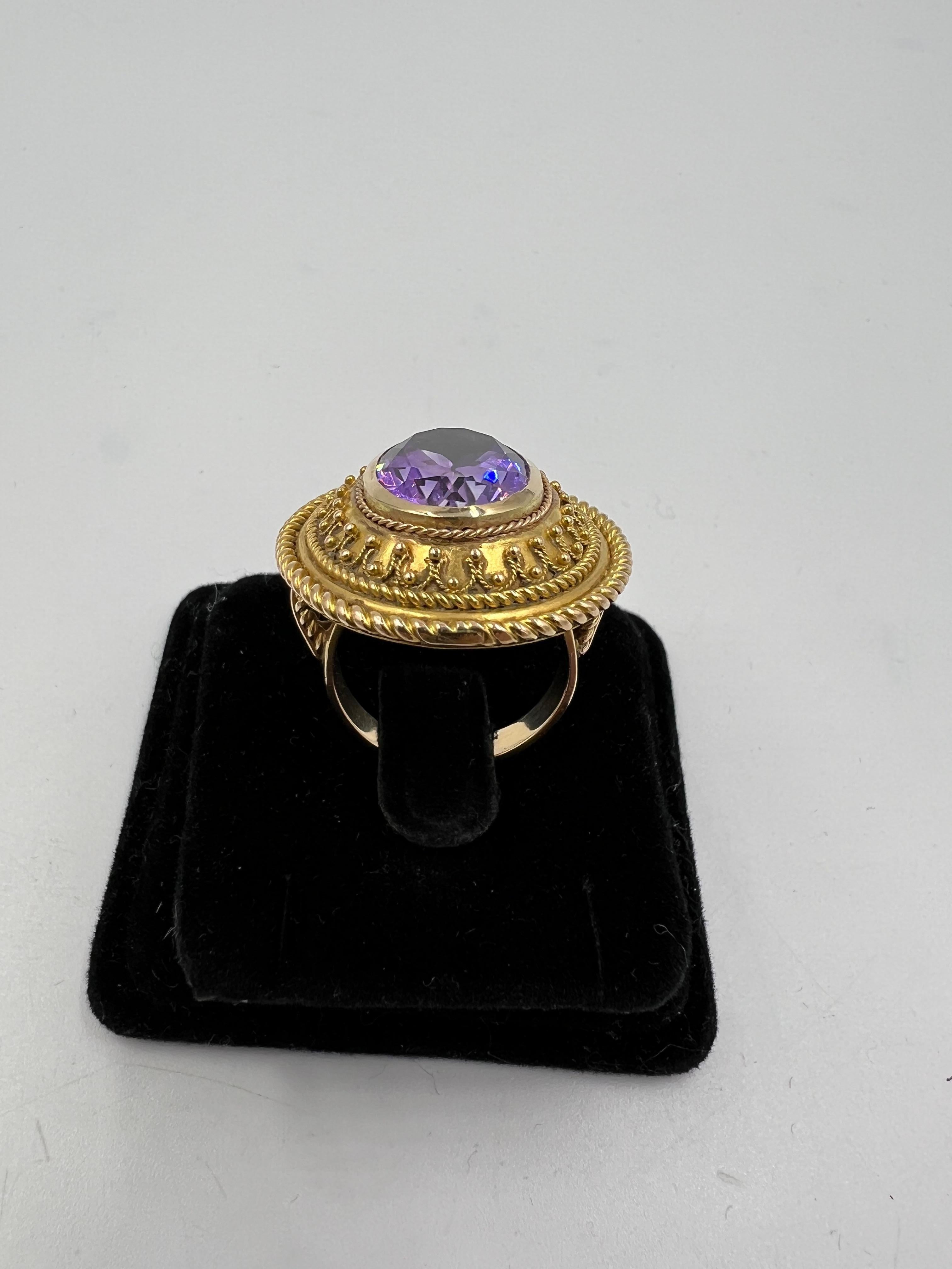 1880s Victorian Etruscan Revival Amethyst 14k Gold Ring For Sale 3