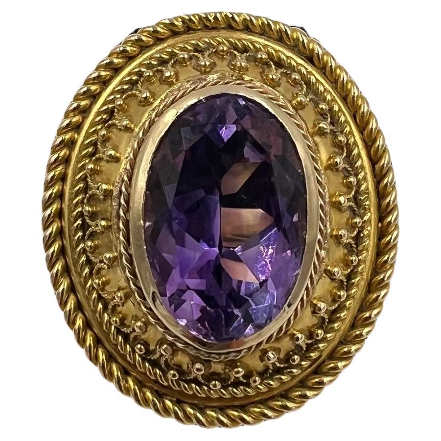 1880s Victorian Etruscan Revival Amethyst 14k Gold Ring
