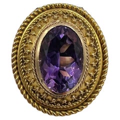 1880s Victorian Etruscan Revival Amethyst 14k Gold Ring