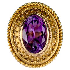 1880s Victorian Etruscan Revival Amethyst 14k Gold Ring