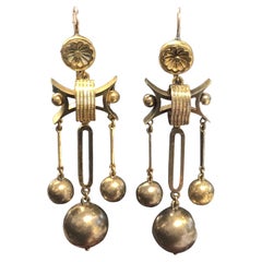 1880s Victorian Etruscan Revival Large Yellow Gold Earrings