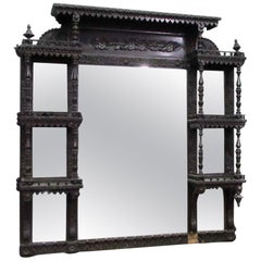 Antique 1880s Victorian Hand Carved Dark Tone Wood over Mantel with Shelves