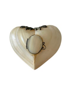 1880s Victorian Heart Cockle Shell Locket Pendant Necklace