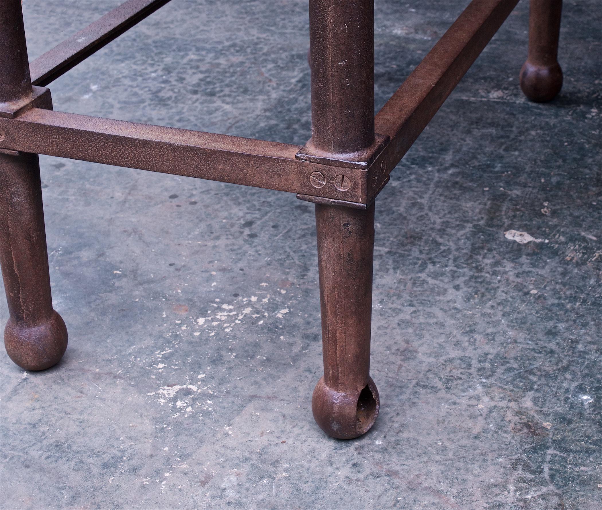 1880s Victorian Mercantile Forged Iron Work Table Vintage Industrial Console For Sale 3
