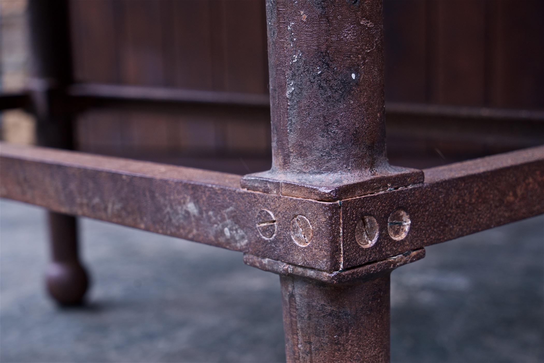 1880s Victorian Mercantile Forged Iron Work Table Vintage Industrial Console For Sale 5