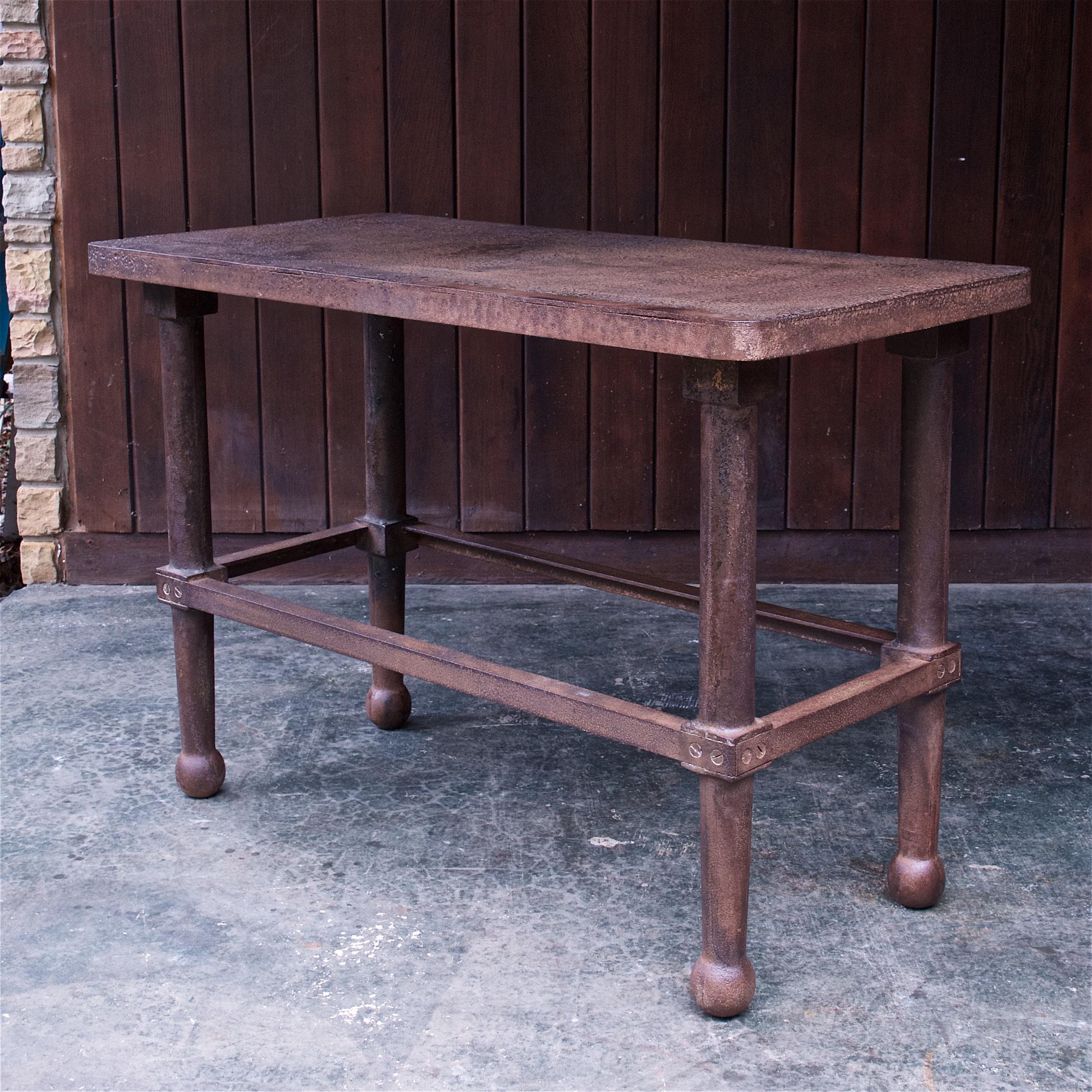 American 1880s Victorian Mercantile Forged Iron Work Table Vintage Industrial Console For Sale