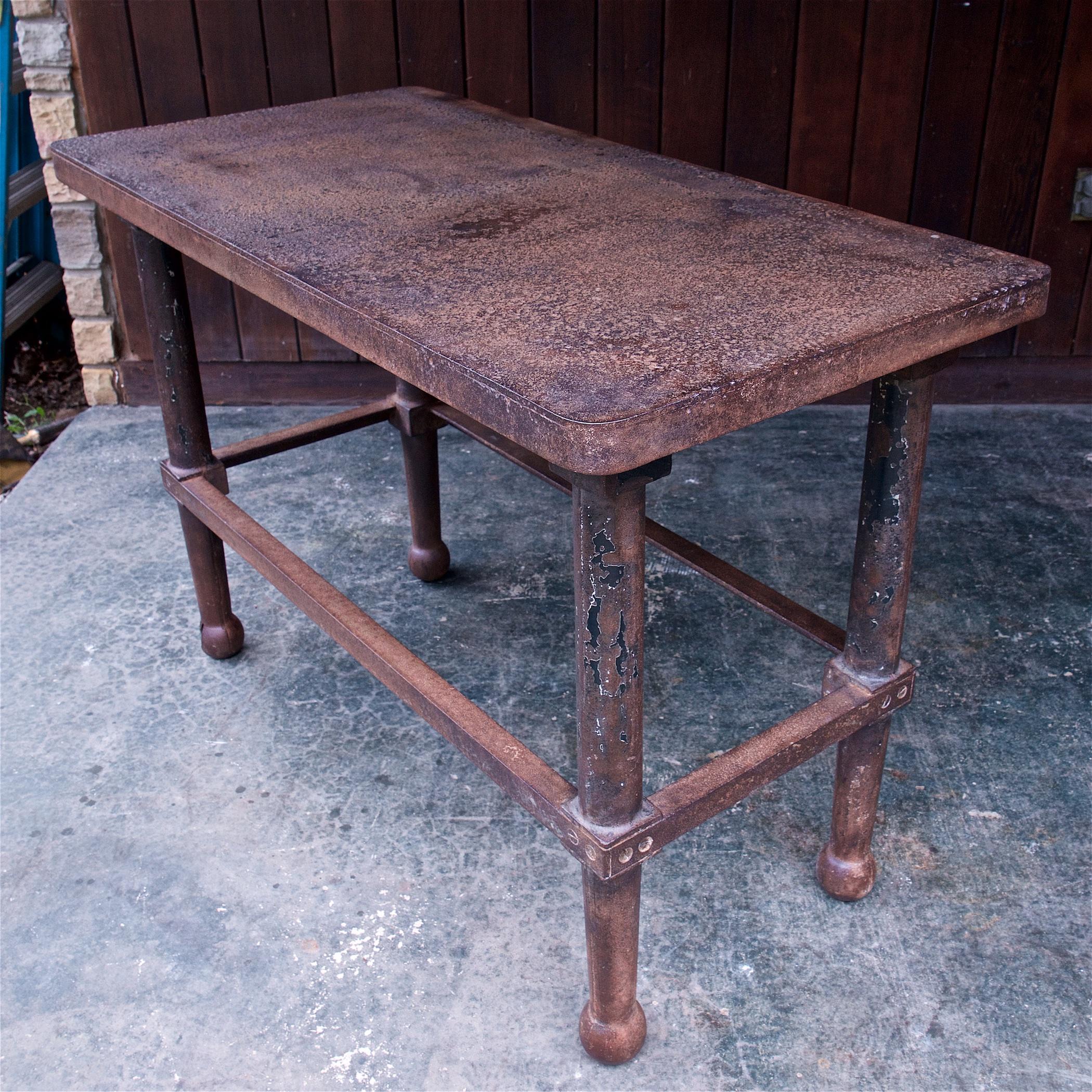 Hand-Crafted 1880s Victorian Mercantile Forged Iron Work Table Vintage Industrial Console For Sale