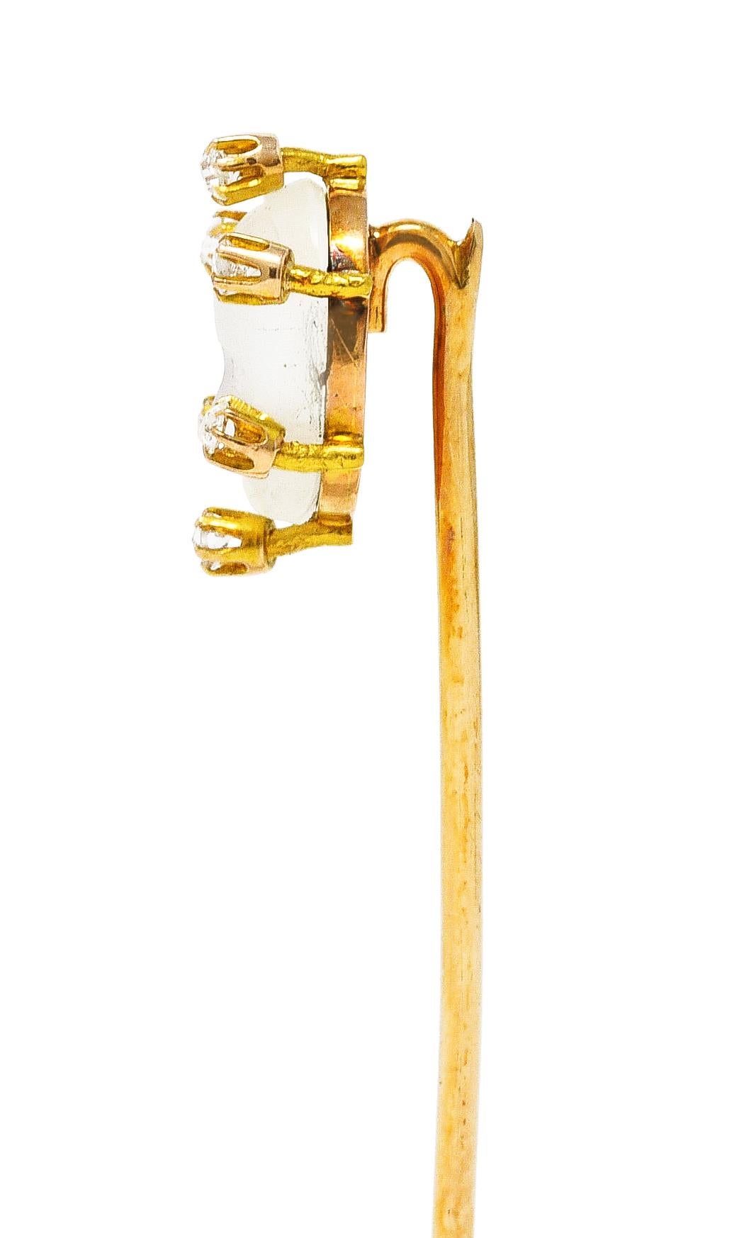 Cabochon 1880's Victorian Moonstone Diamond 18 Karat Yellow Gold Baby Stickpin