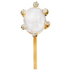 1880's Victorian Moonstone Diamond 18 Karat Yellow Gold Baby Stickpin