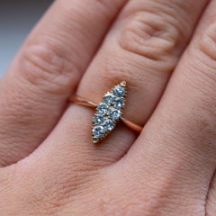1880's Victorian Navette 0.80ct Diamond Ring 14K Solid Gold Marquise Ring