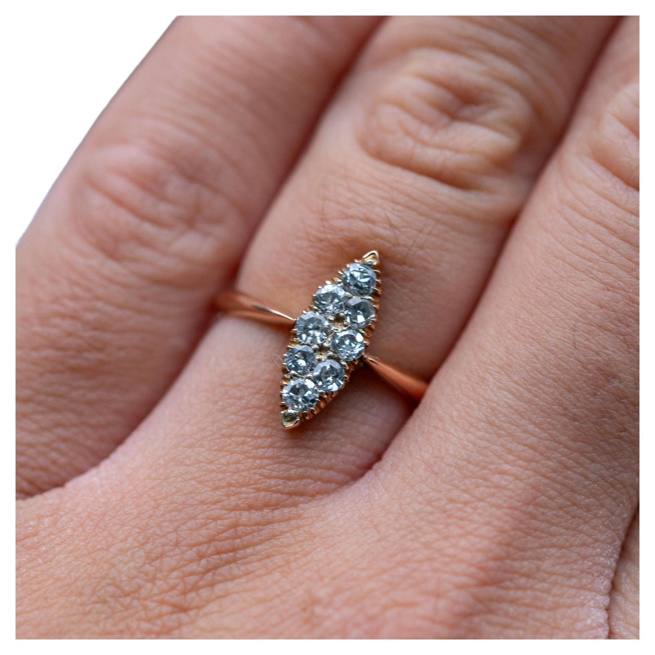 1880
s Victorian Navette 0.80ct Diamond Ring 14K Solid Gold Marquise Ring