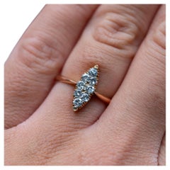 Antique 1880's Victorian Navette 0.80ct Diamond Ring 14K Solid Gold Marquise Ring