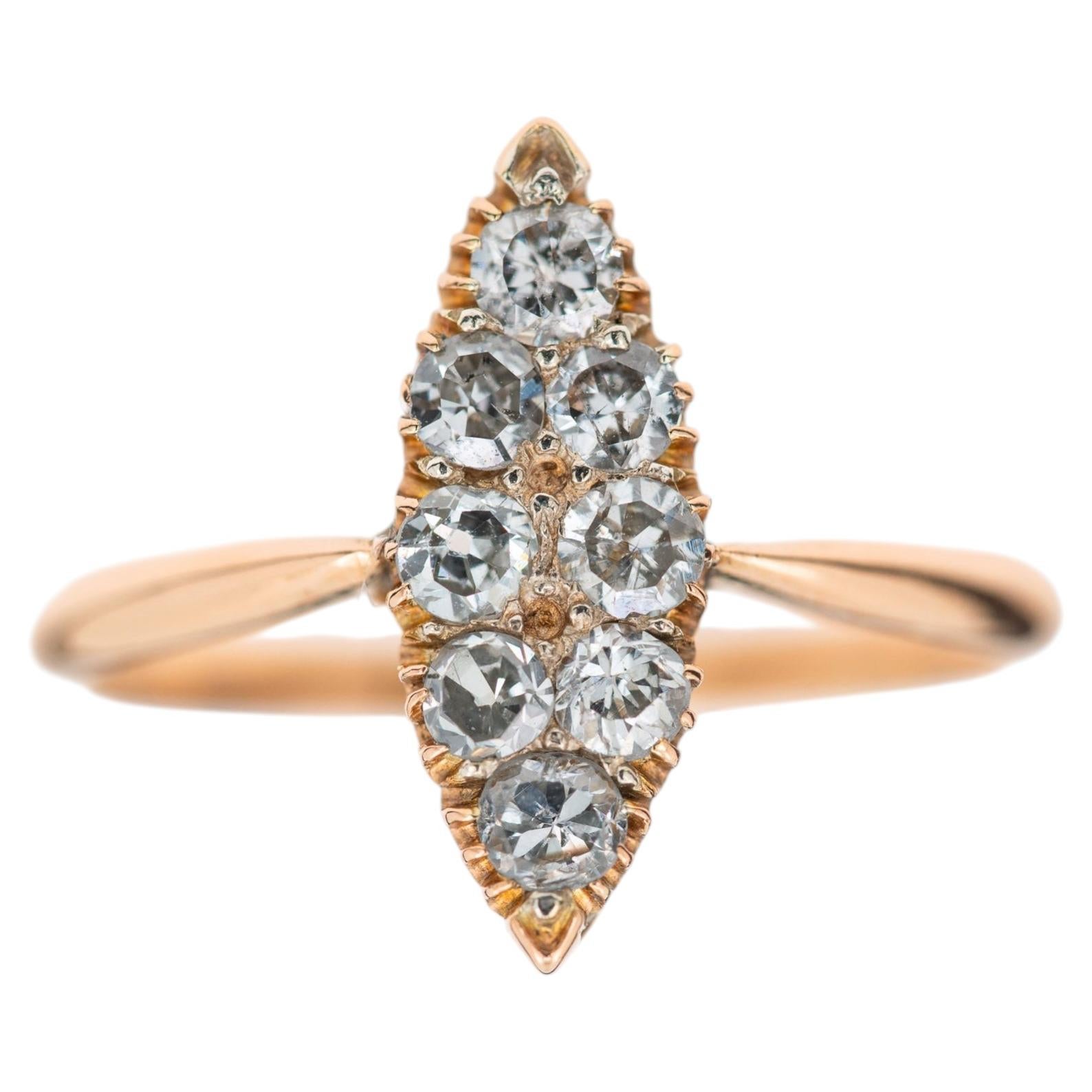 Anello vittoriano del 1880 con diamante Navette 0,80ct Anello Marquise in oro massiccio 14K