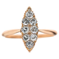 1880's Victorian Navette 0.80ct Diamond Ring 14K Solid Gold Marquise Ring
