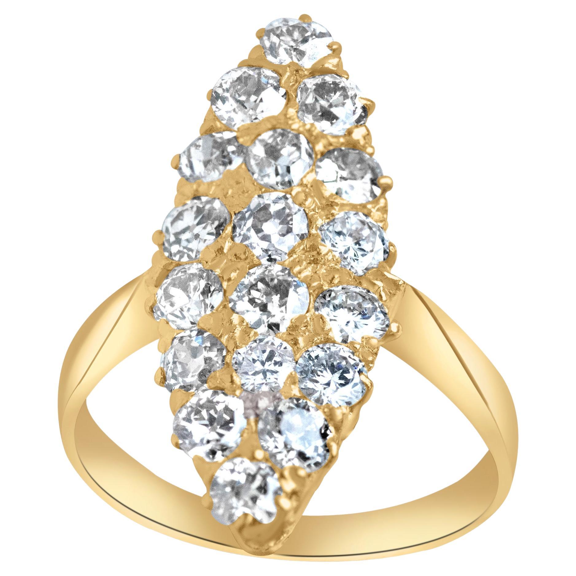 1880er viktorianische Navette 1,50cts Diamantring Hochkarätiges Gold