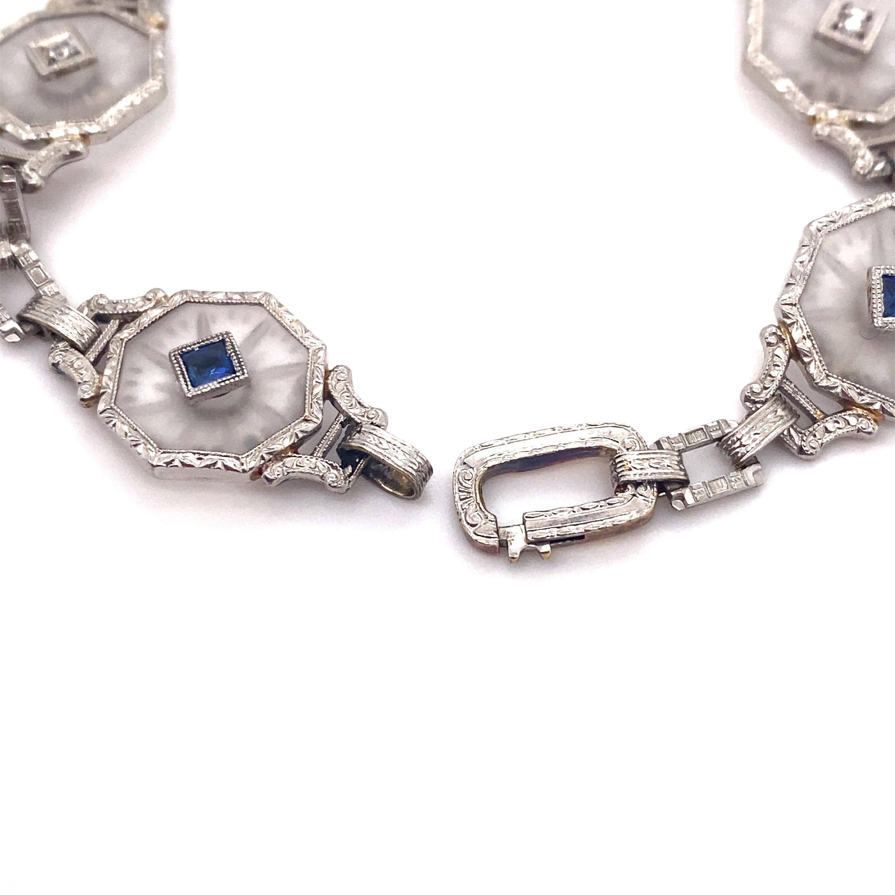 1880s Victorian Rock Crystal, Sapphire and Diamond Bracelet in 14 Karat Gold In Excellent Condition In Atlanta, GA