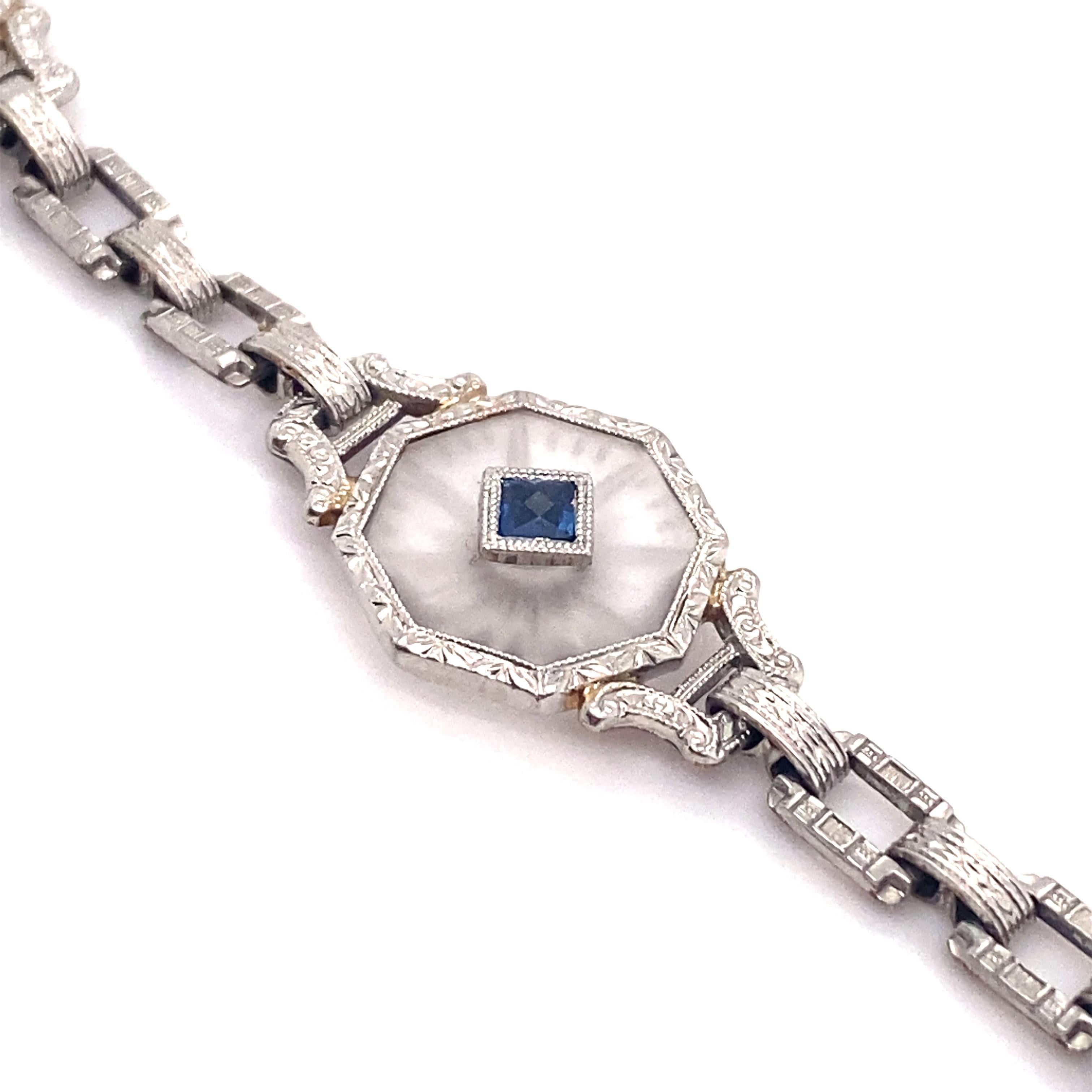Women's 1880s Victorian Rock Crystal, Sapphire and Diamond Bracelet in 14 Karat Gold
