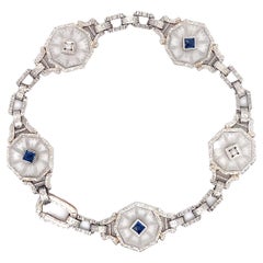 1880s Victorian Rock Crystal, Sapphire and Diamond Bracelet in 14 Karat Gold