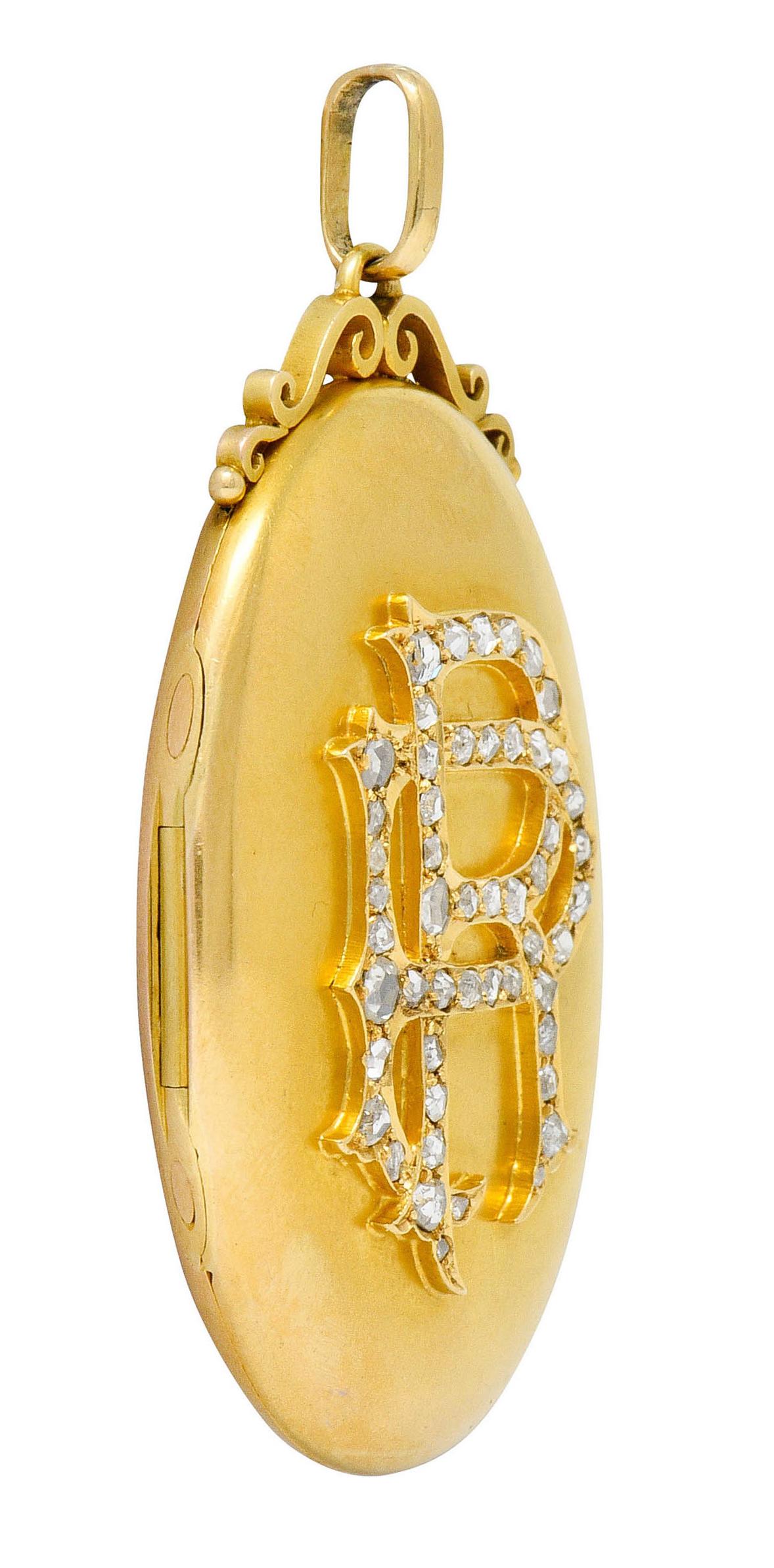 1880's Victorian Rose Cut Diamond 18 Karat Yellow Gold Monogram Locket Pendant In Excellent Condition In Philadelphia, PA