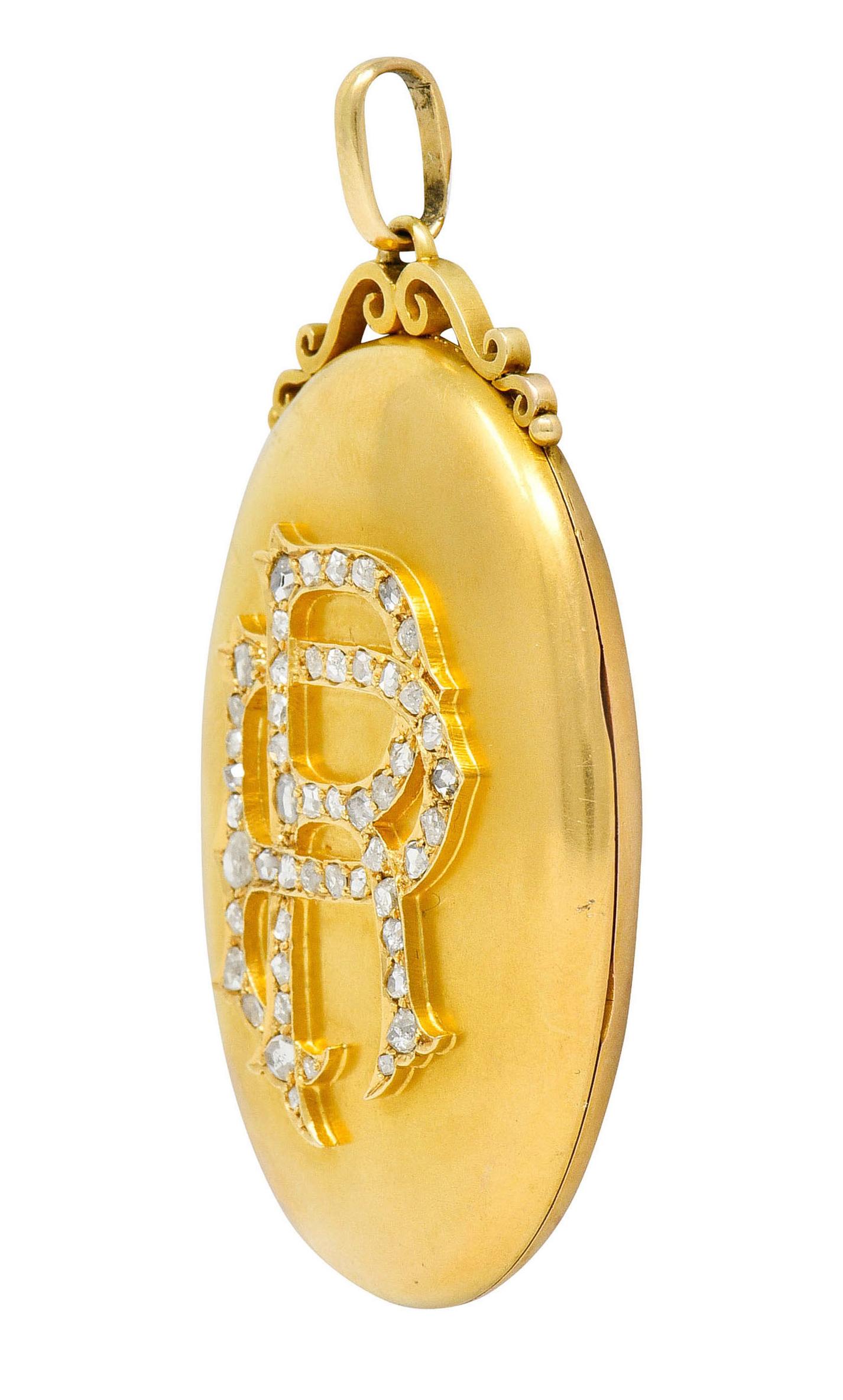 1880's Victorian Rose Cut Diamond 18 Karat Yellow Gold Monogram Locket Pendant 1