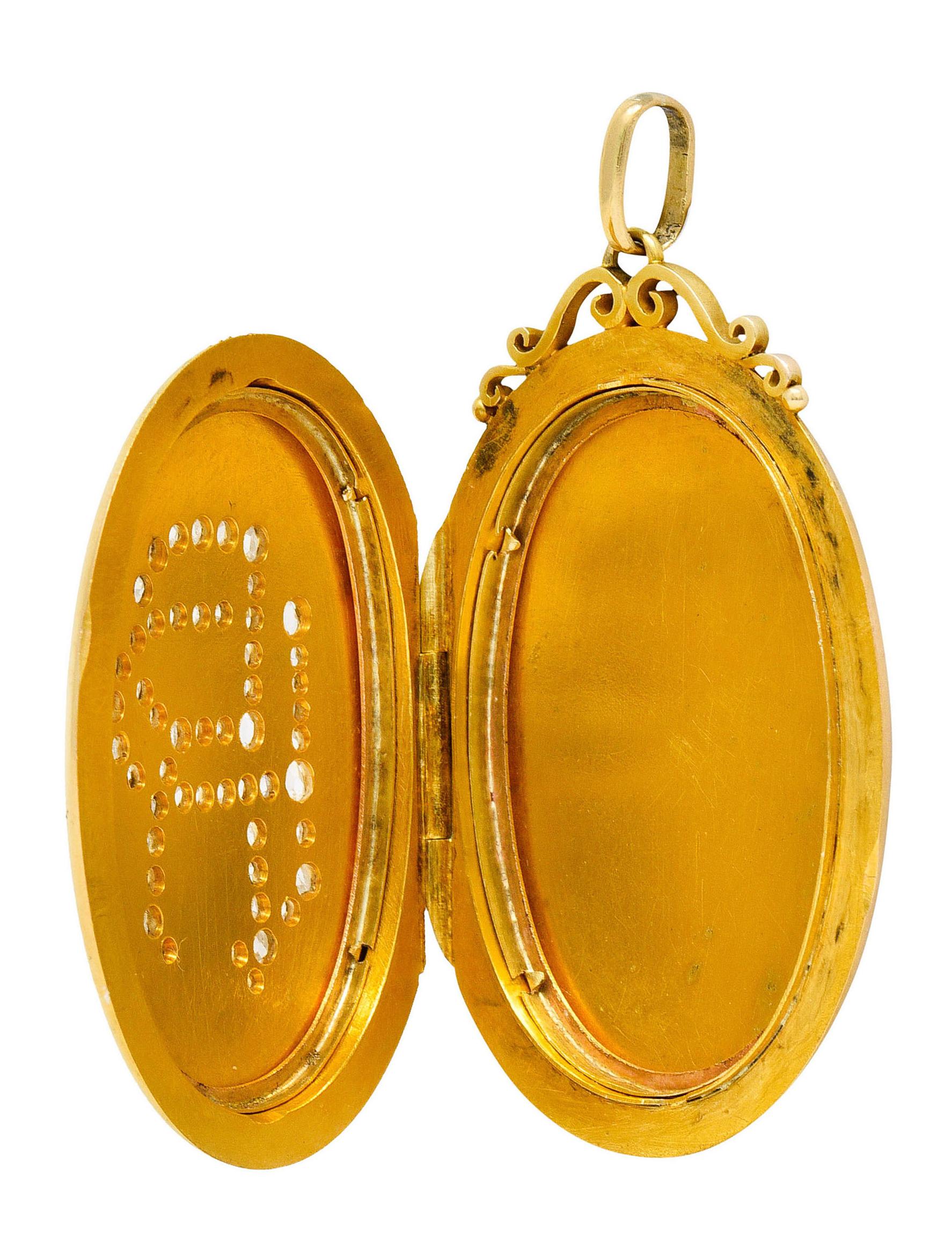 1880's Victorian Rose Cut Diamond 18 Karat Yellow Gold Monogram Locket Pendant 2