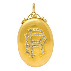 1880's Victorian Rose Cut Diamond 18 Karat Yellow Gold Monogram Locket Pendant