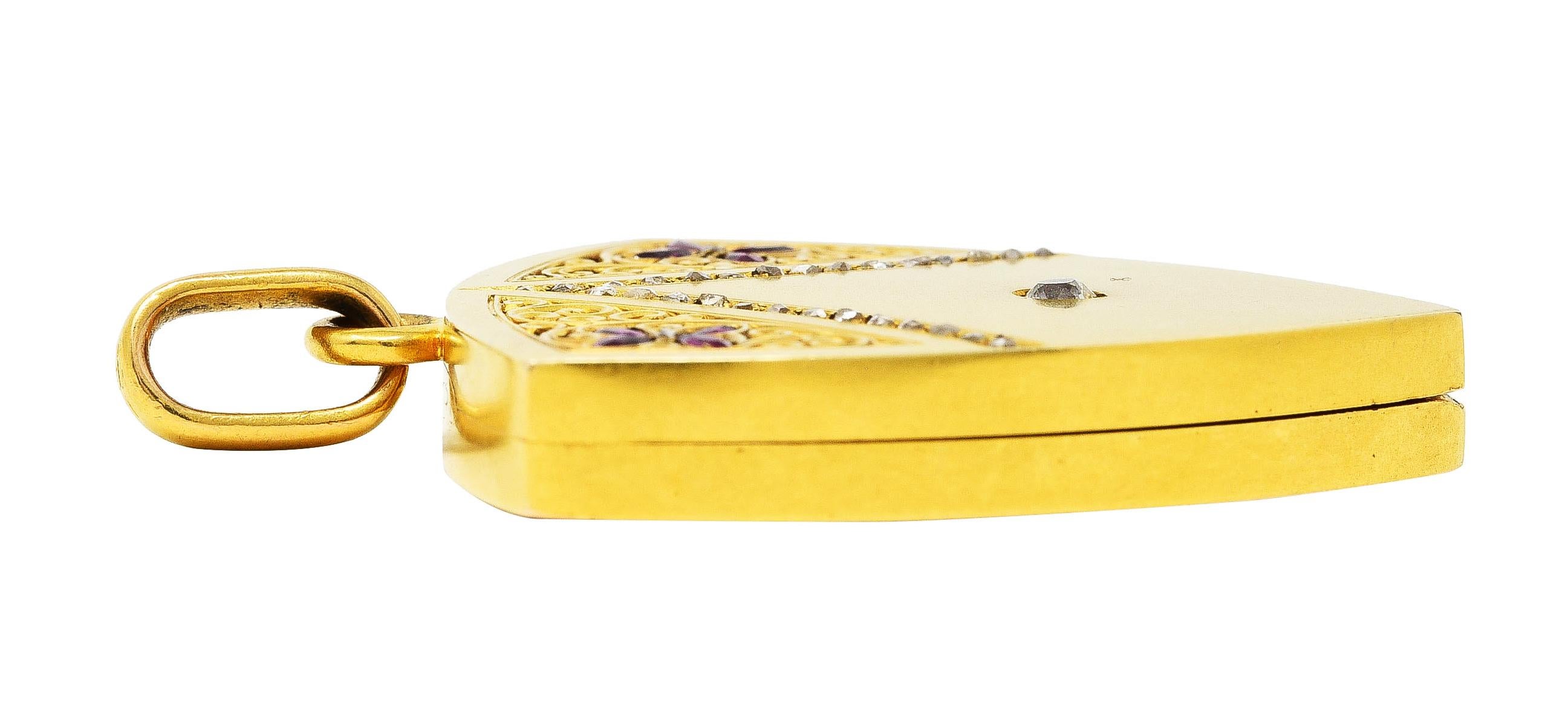 1880's Victorian Ruby Diamond 18 Karat Yellow Gold Antique Locket Pendant 2