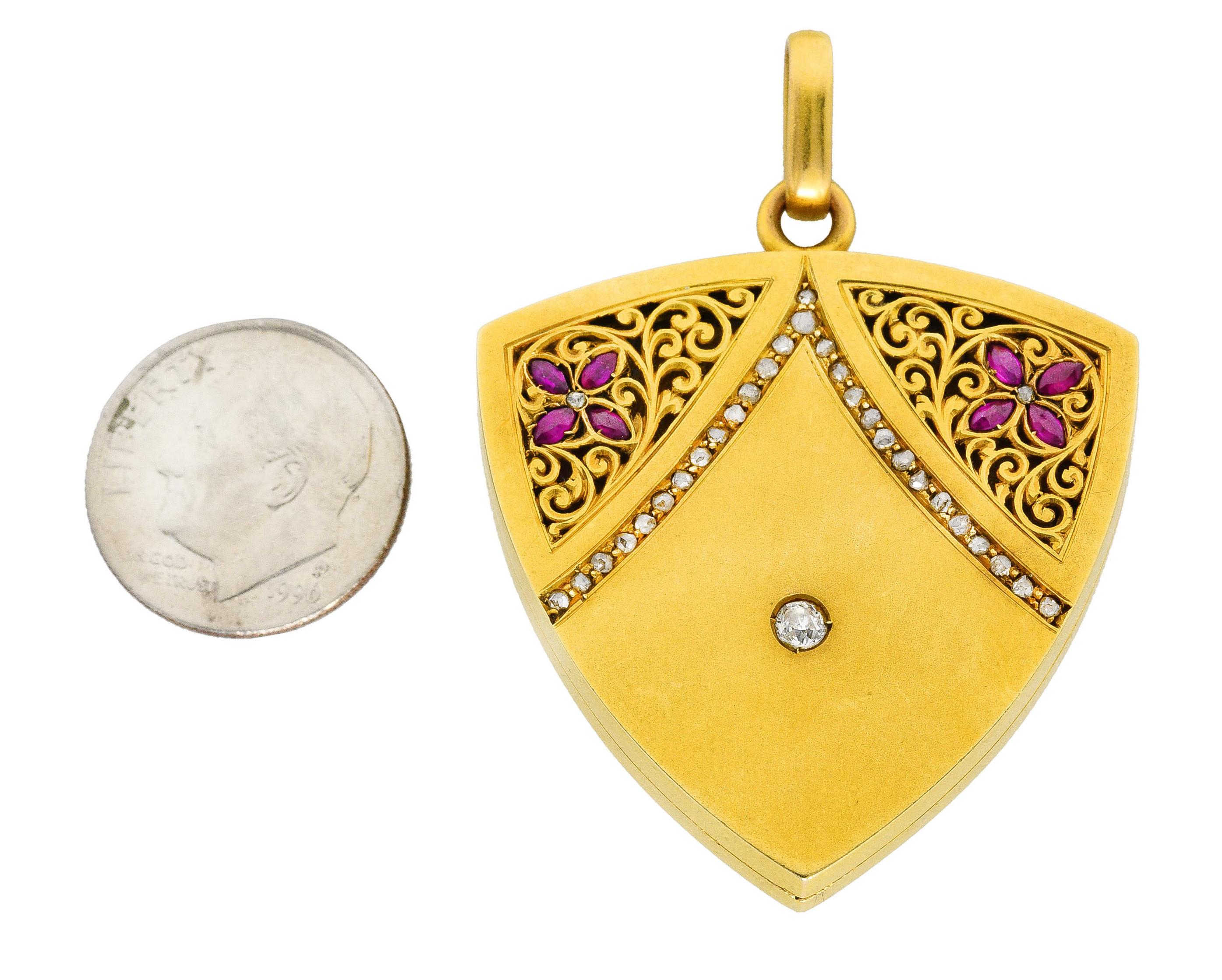 1880's Victorian Ruby Diamond 18 Karat Yellow Gold Antique Locket Pendant 3