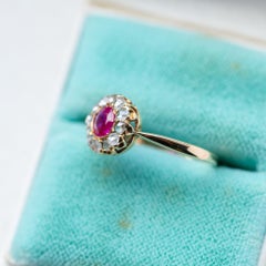 1880er viktorianischen Rubin Rosecut Diamant Entourage Ring 6,5 US 14K Solid Gold