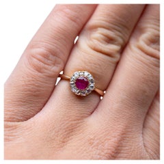 1880
s Victorian Ruby Rosecut Diamond Entourage Ring 6.5 US 14K Solid Gold