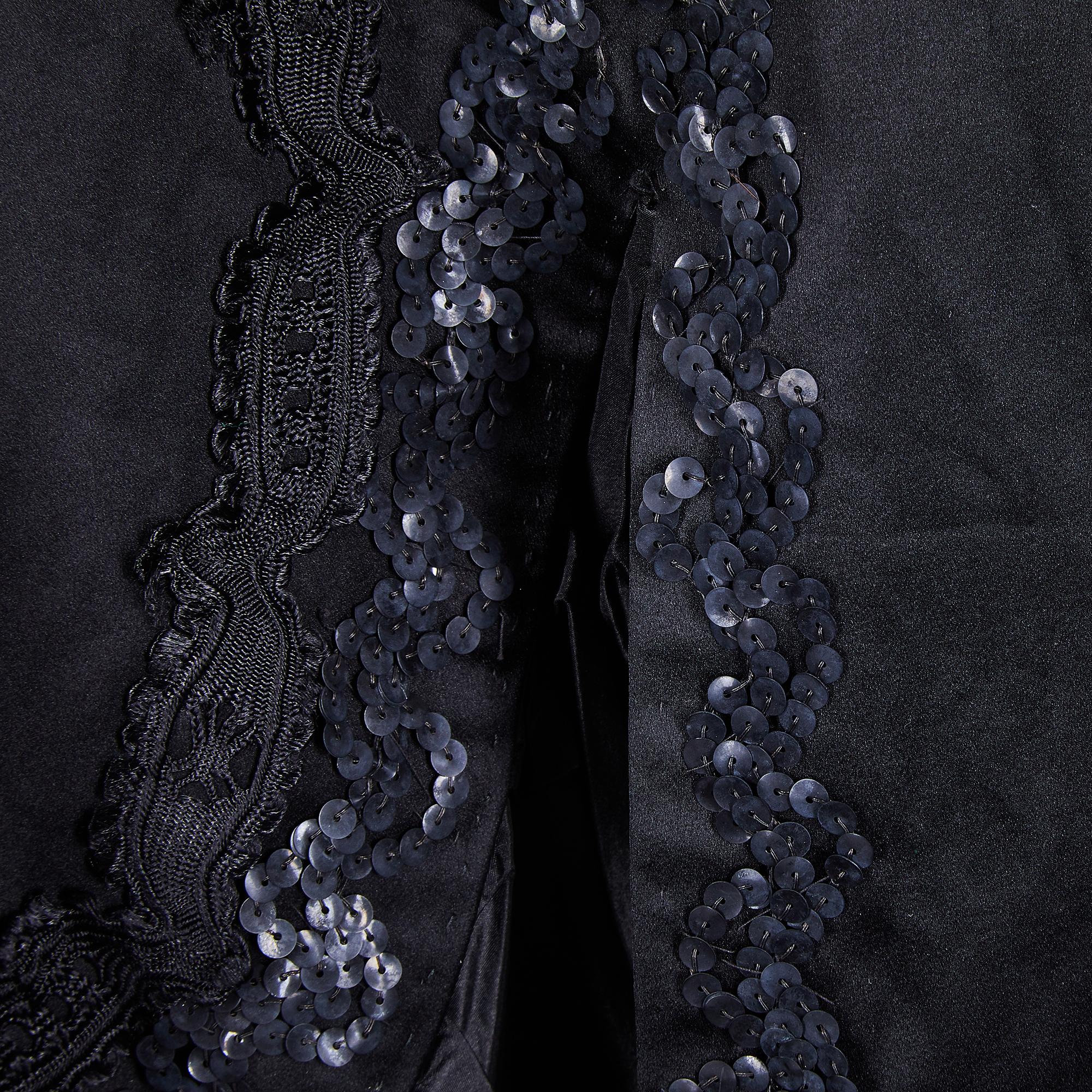 Black 1880s Victorian Silk and Sequin Mourning Mantle Jacket For Sale