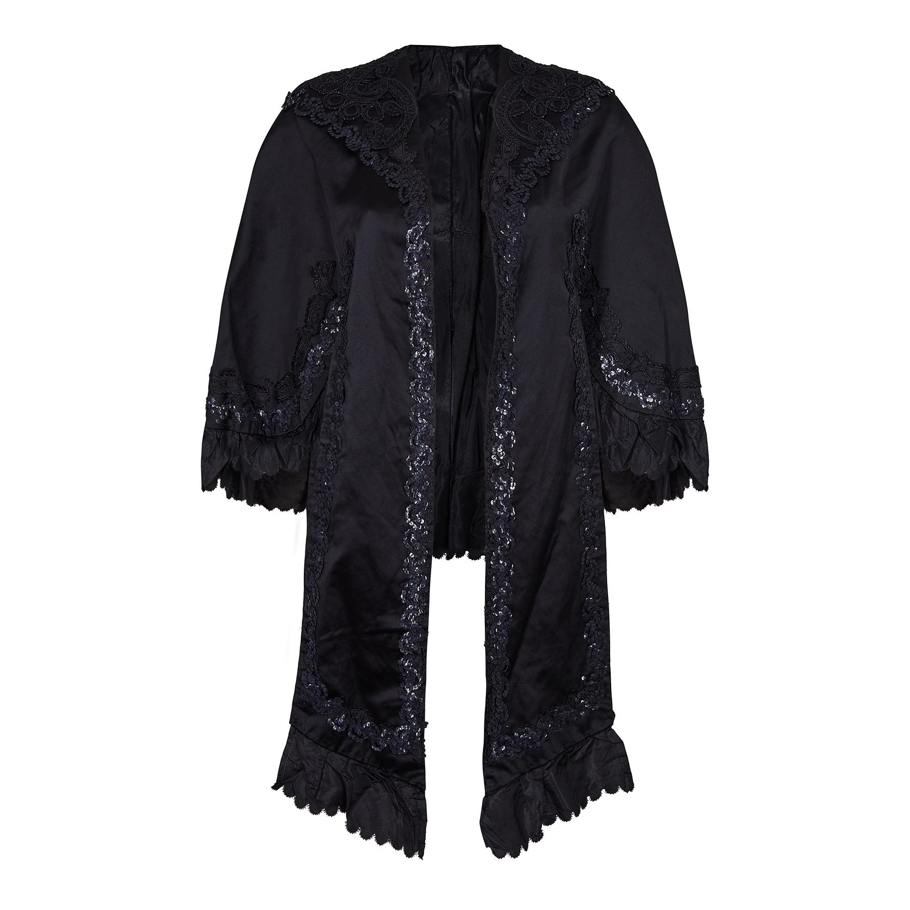 1880s Victorian Silk and Sequin Mourning Mantle Jacket For Sale