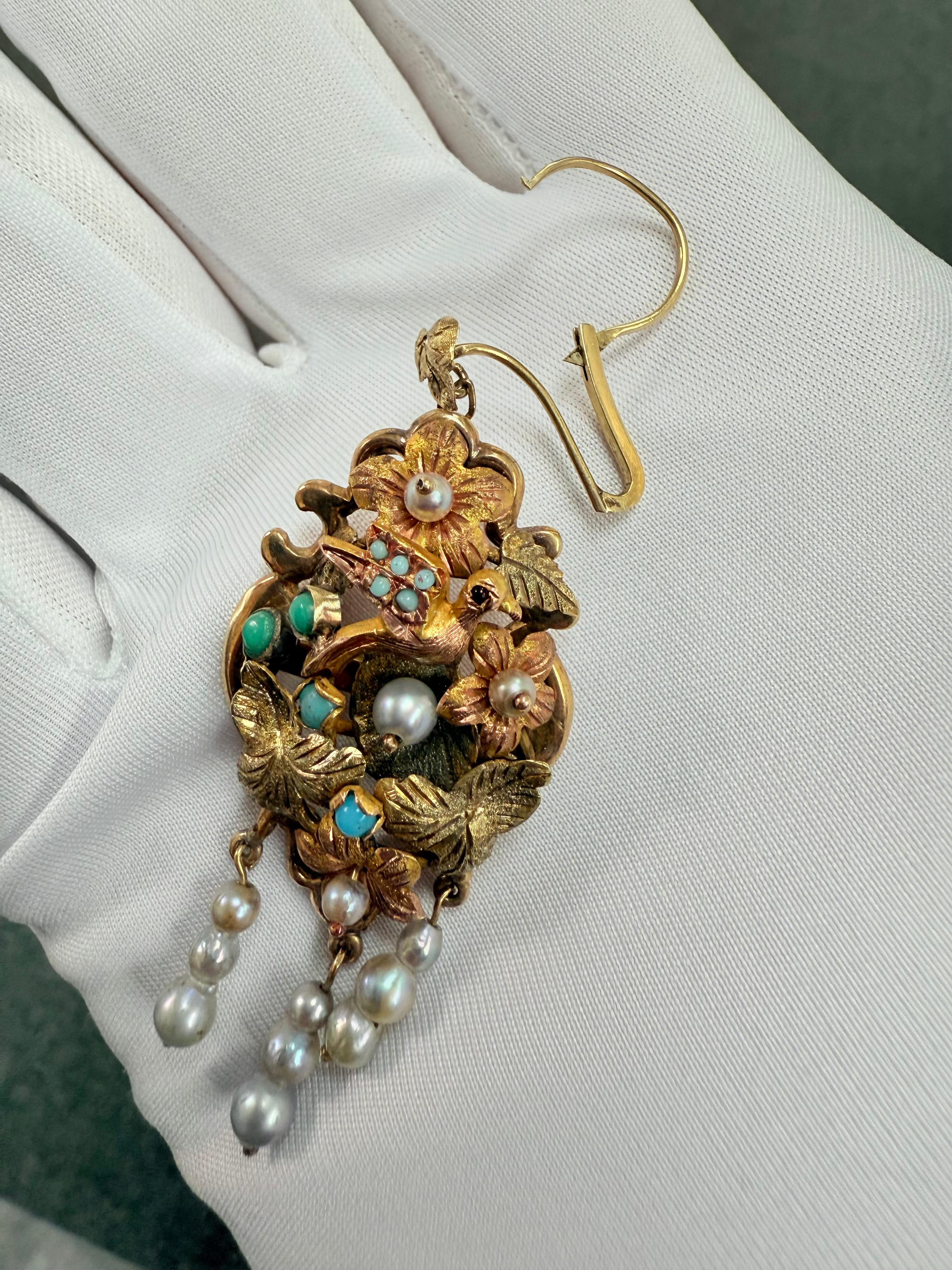 1880s Victorian Tri Color Gold Dangling Earrings For Sale 6