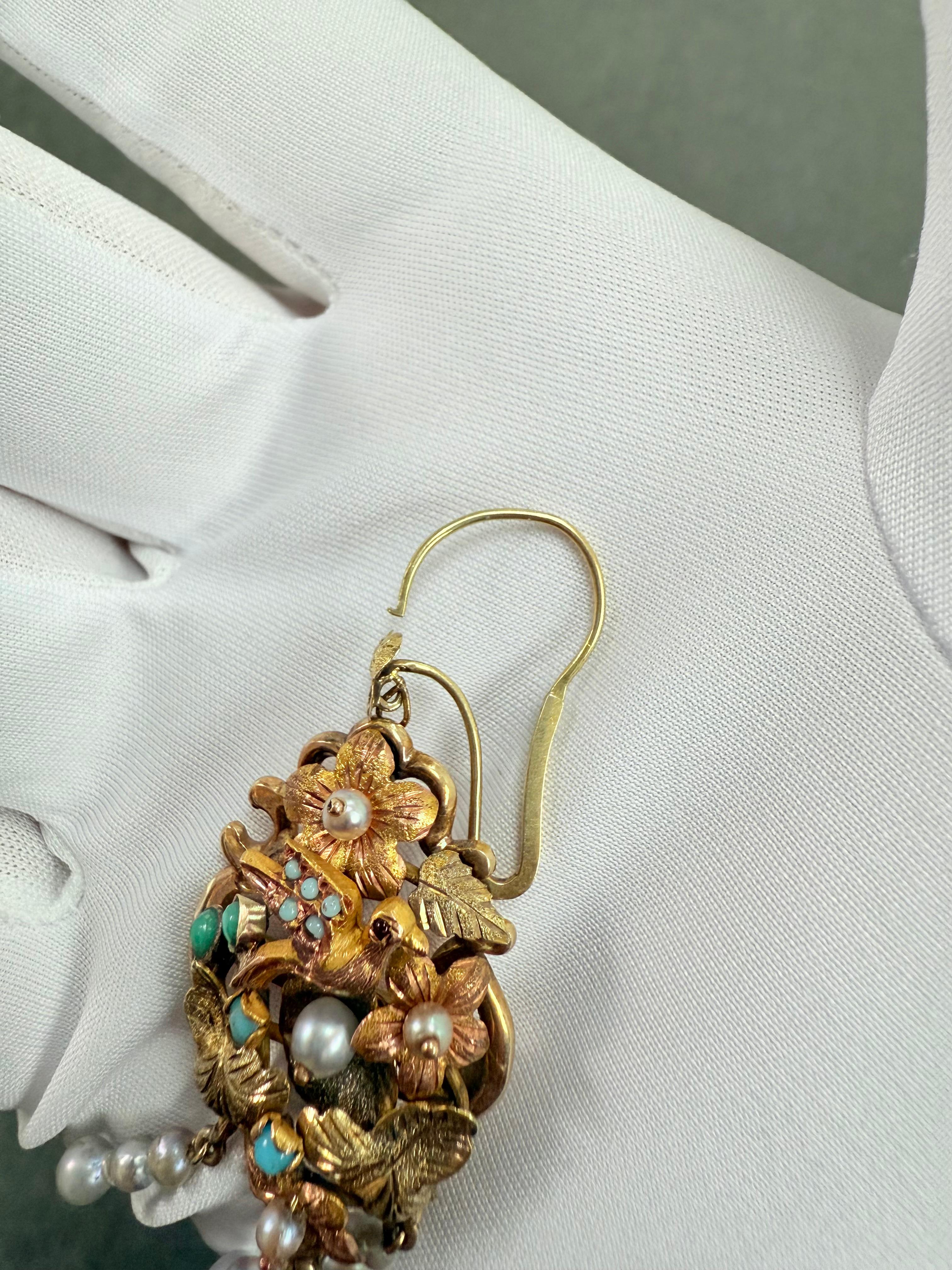 1880s Victorian Tri Color Gold Dangling Earrings For Sale 7