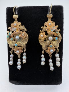 1880s Victorian Tri Color Gold Dangling Earrings