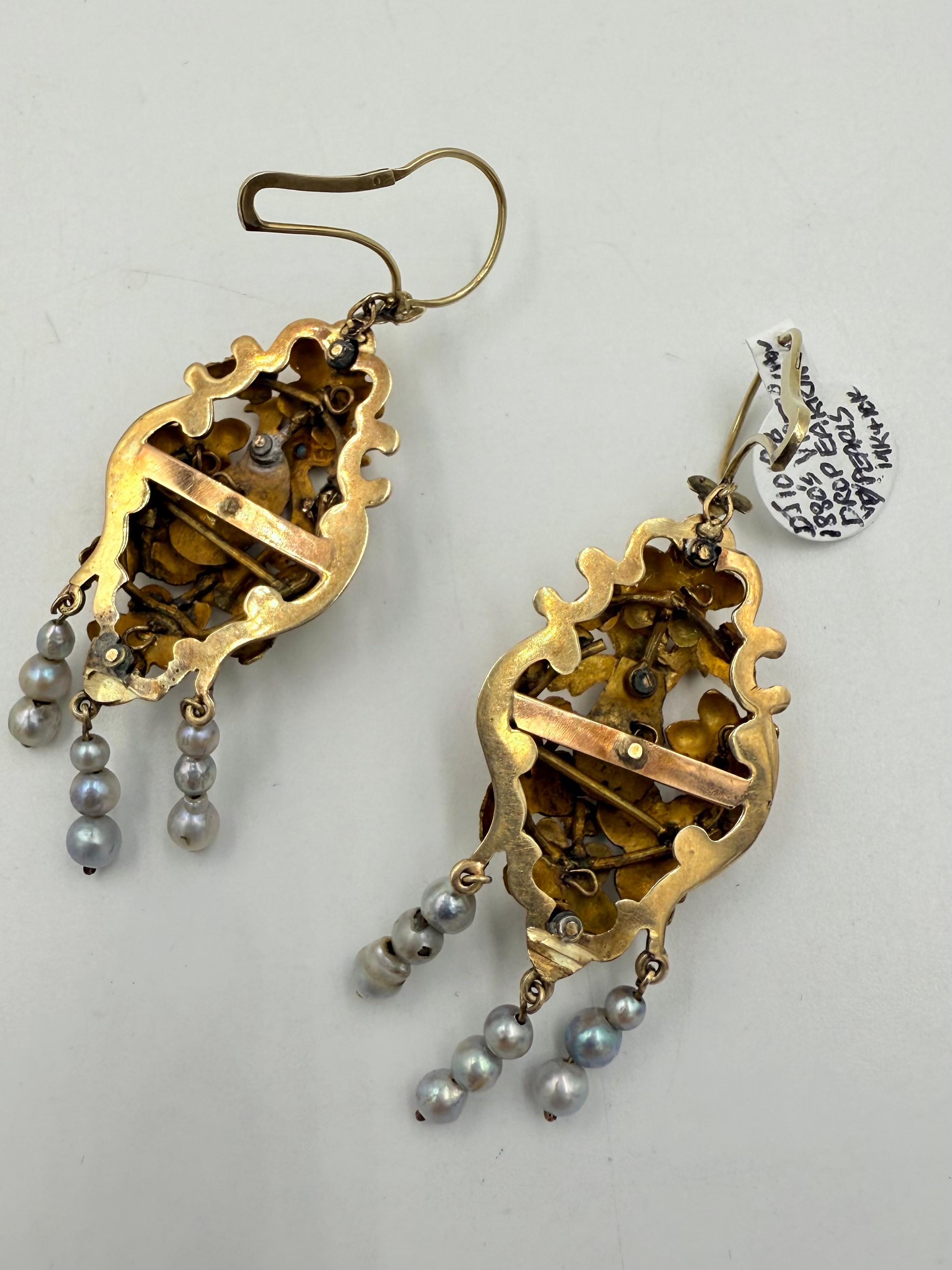 1880s Victorian Tri Color Gold Dangling Earrings For Sale 1