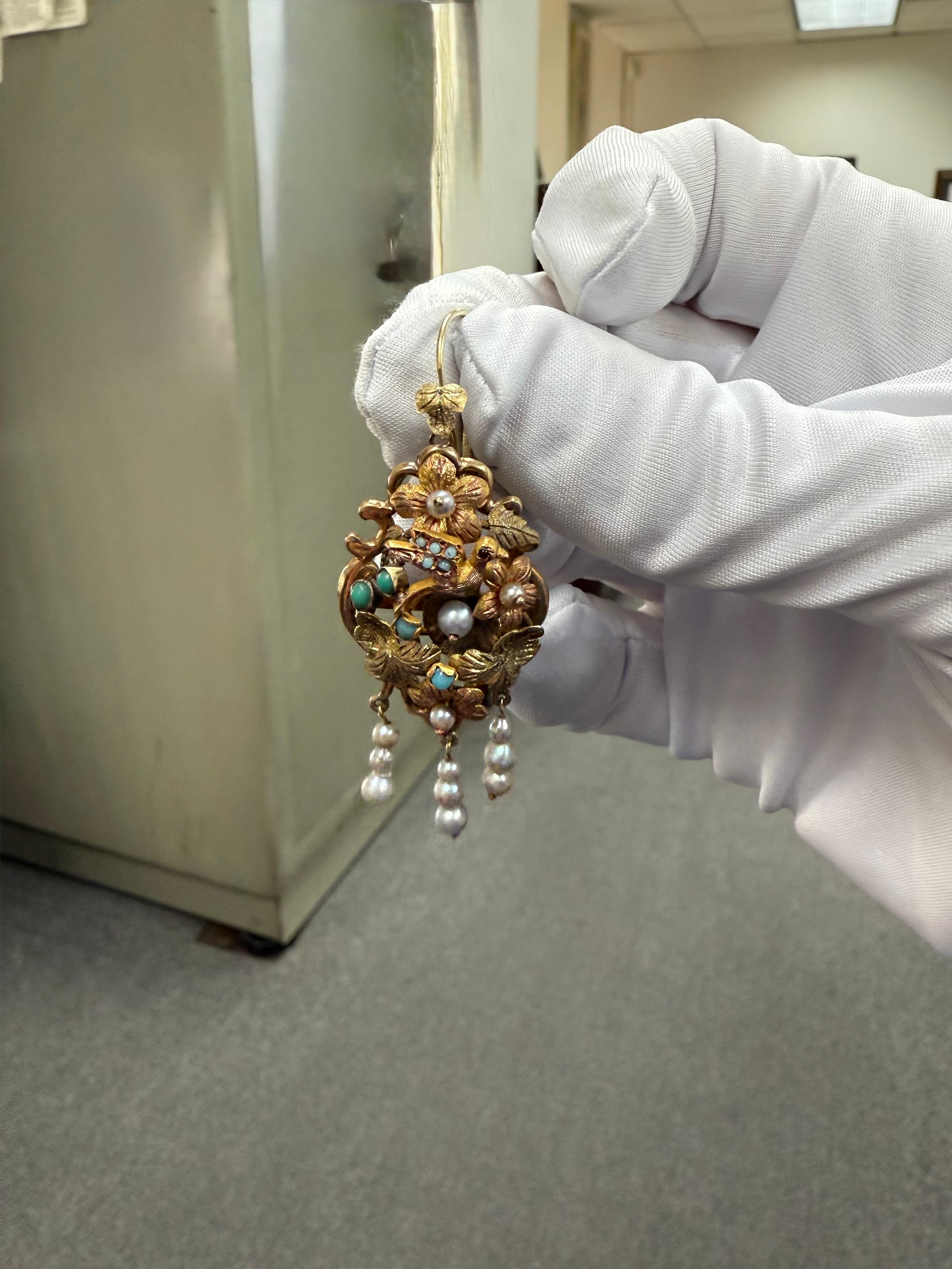 1880s Victorian Tri Color Gold Dangling Earrings For Sale 5