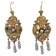 Orecchini pendenti in oro tricolore vittoriano del 1880