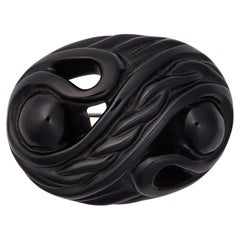 1880s Victorian Whitby Jet Gothic Carved Brooch