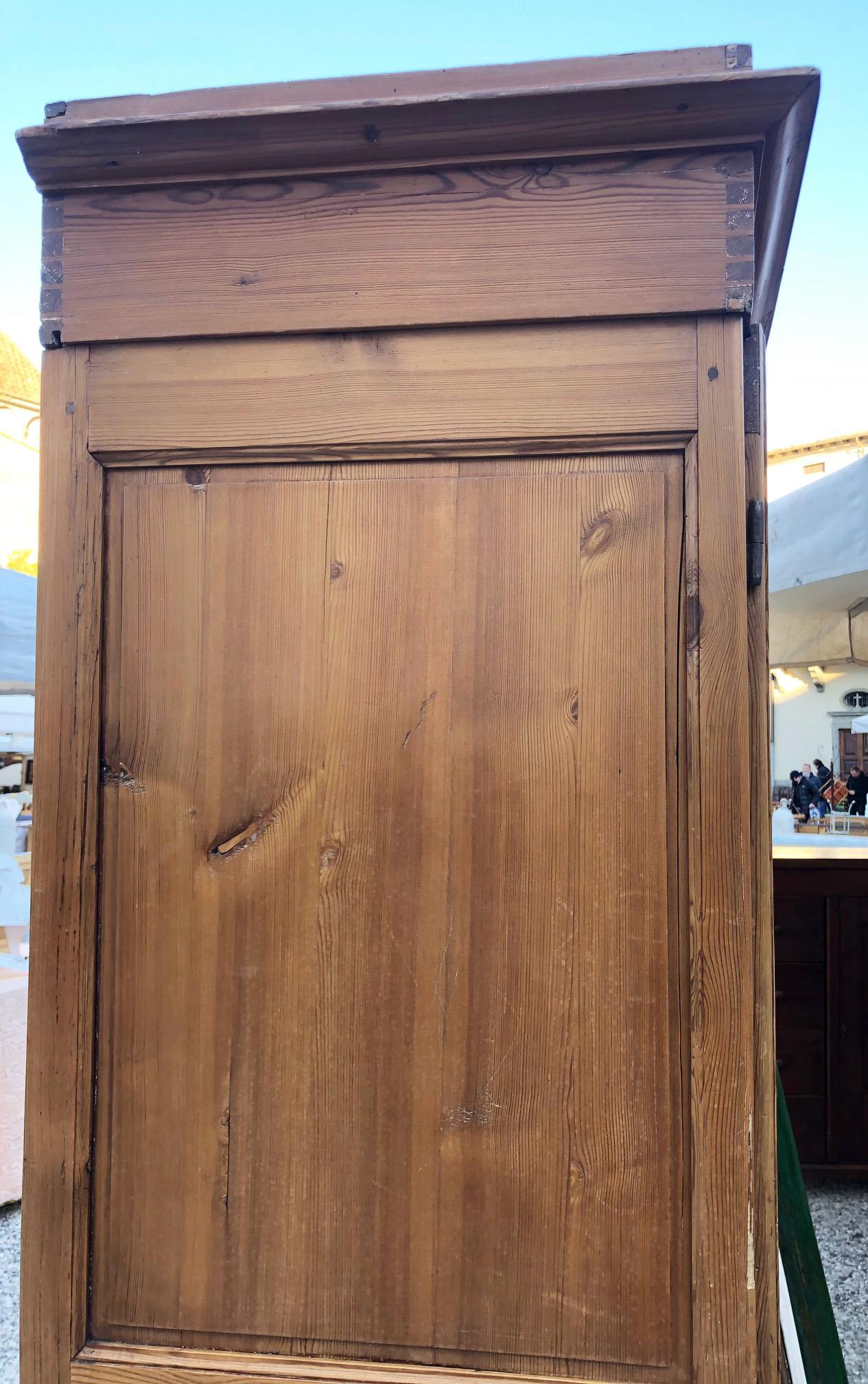 Italian 1880s Wardrobe Tuscan Fir with Two Doors Natural Color One Drawer