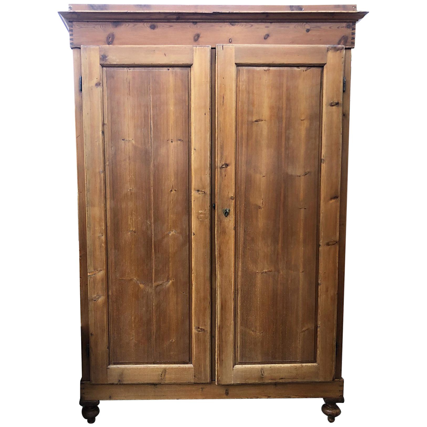 1880s Wardrobe Tuscan Fir with Two Doors Natural Color One Drawer