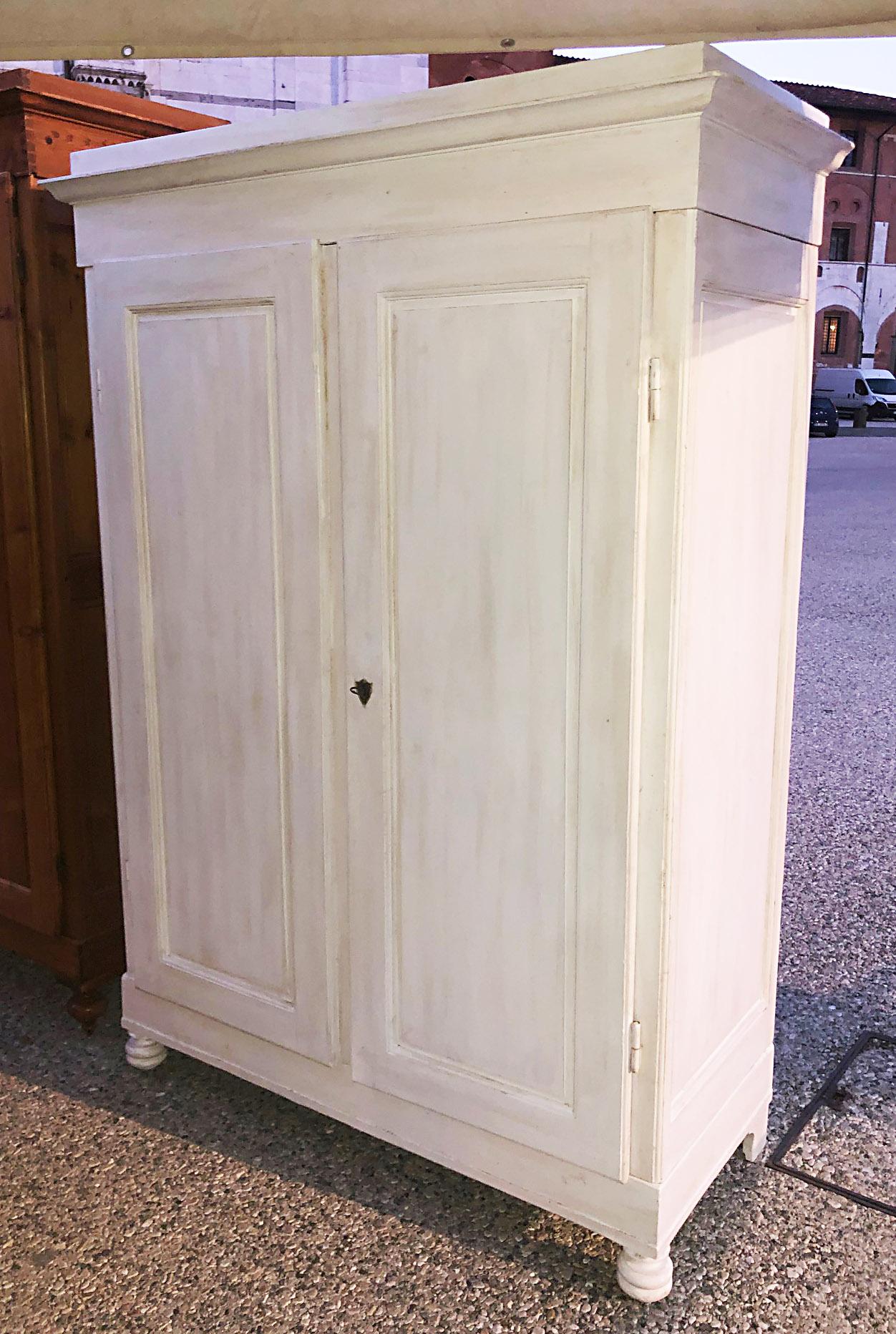 Italian  Wardrobe Tuscan Fir with Two Doors Shabby White Color Two Drawers