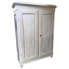 Antique Wardrobe Tuscan Fir with Two Doors Shabby White Color Two Drawers