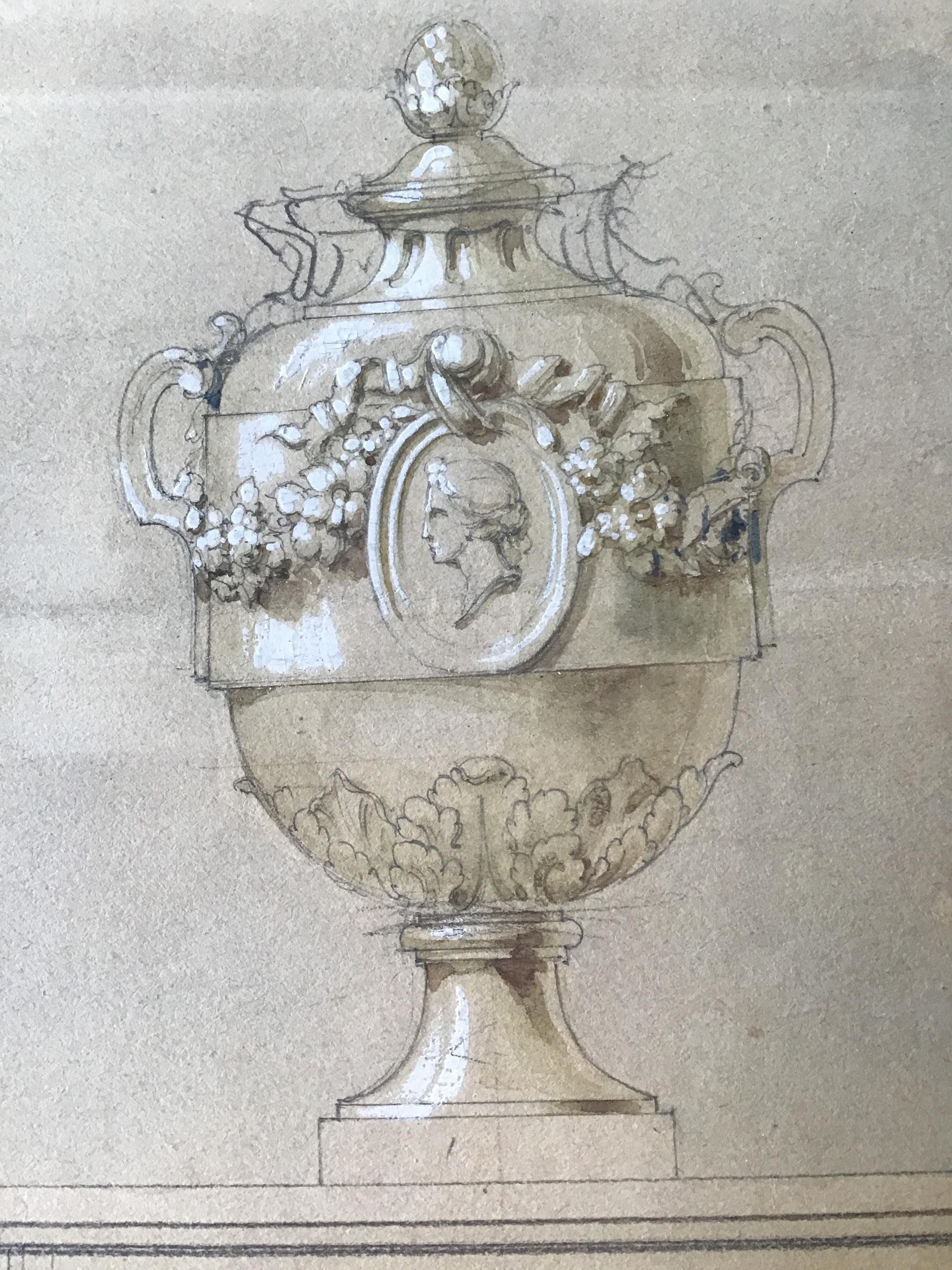 1880s Watercolor of an Urn 5