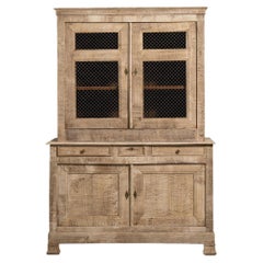 1880s Weathered Oak Cabinet with Mesh Doors and Brass Escutcheons