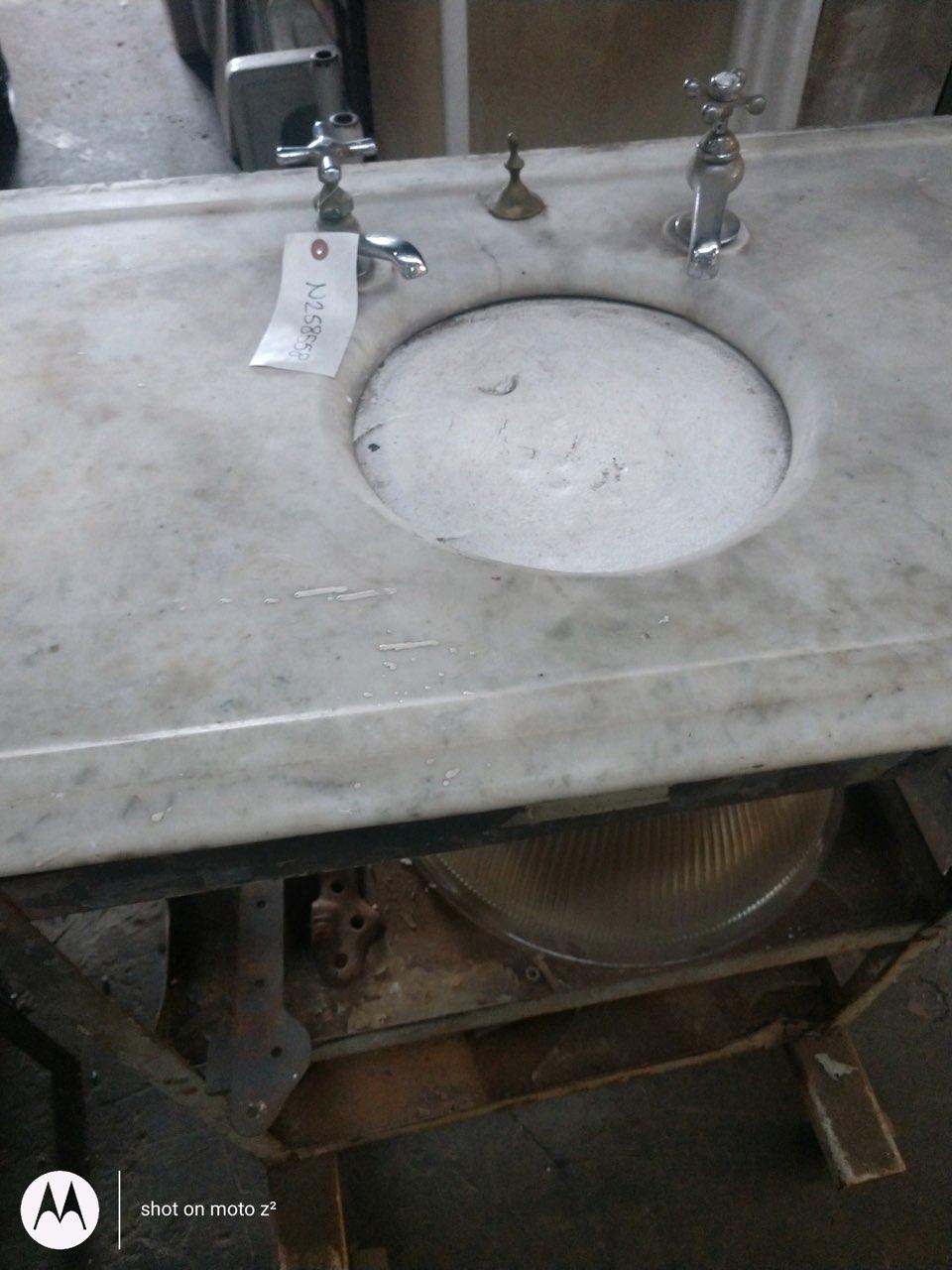 Industrial 1880s Wide Marble Sink Top with a Circle Bowl Opening For Sale