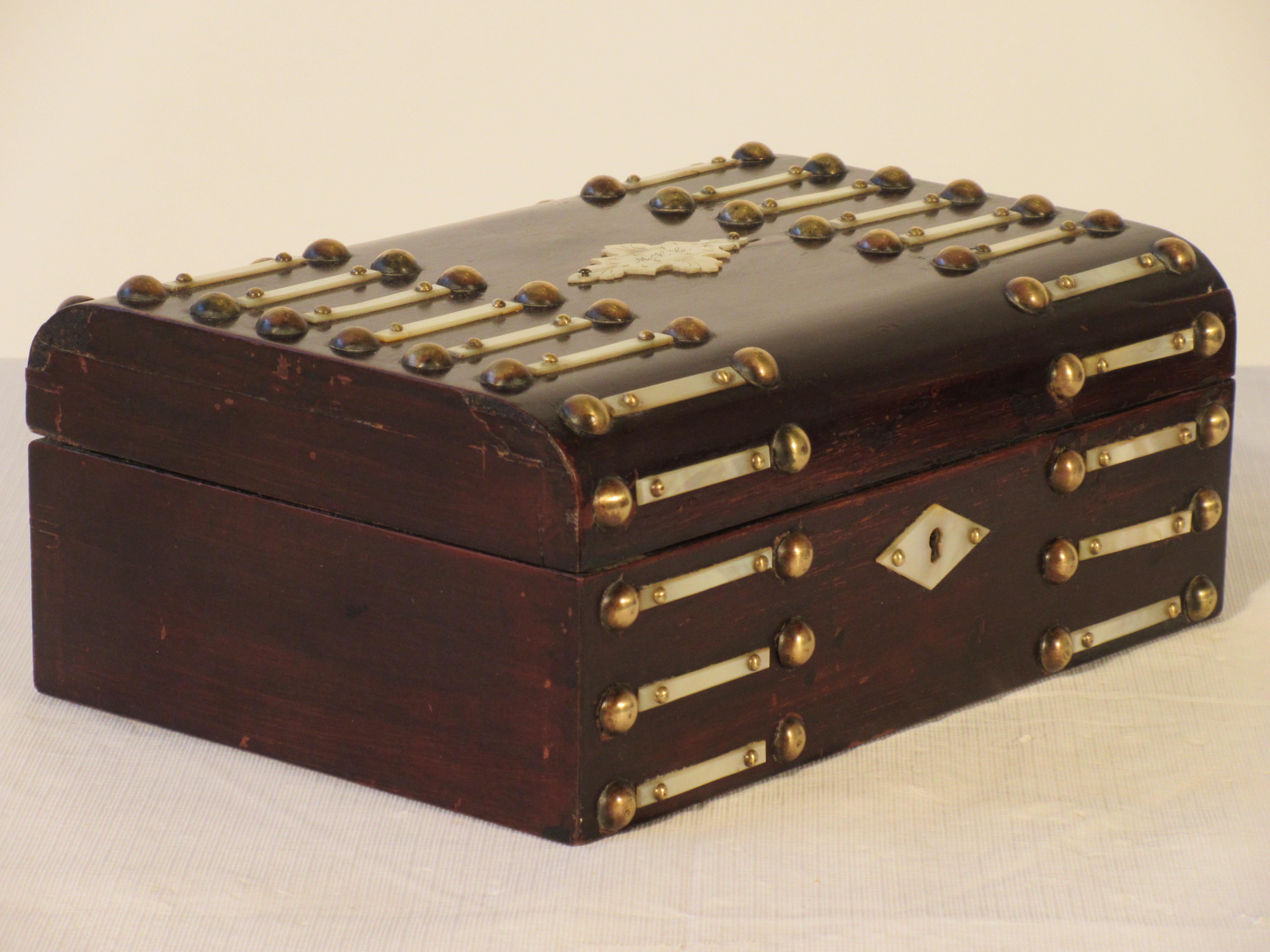 1880s Wood and Brass Studded Box In Good Condition In Tarrytown, NY