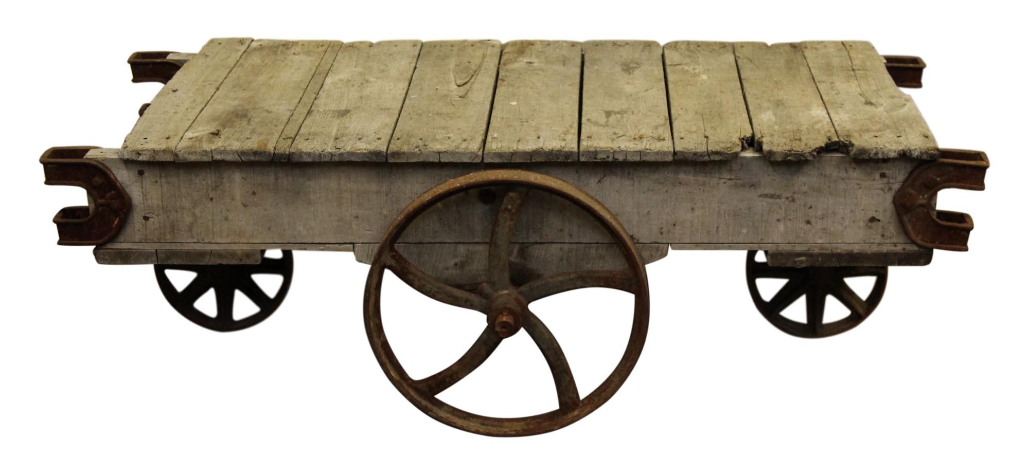 American 1880s Wood Industrial Factory Cart with Cast Iron Wheels Original Patina
