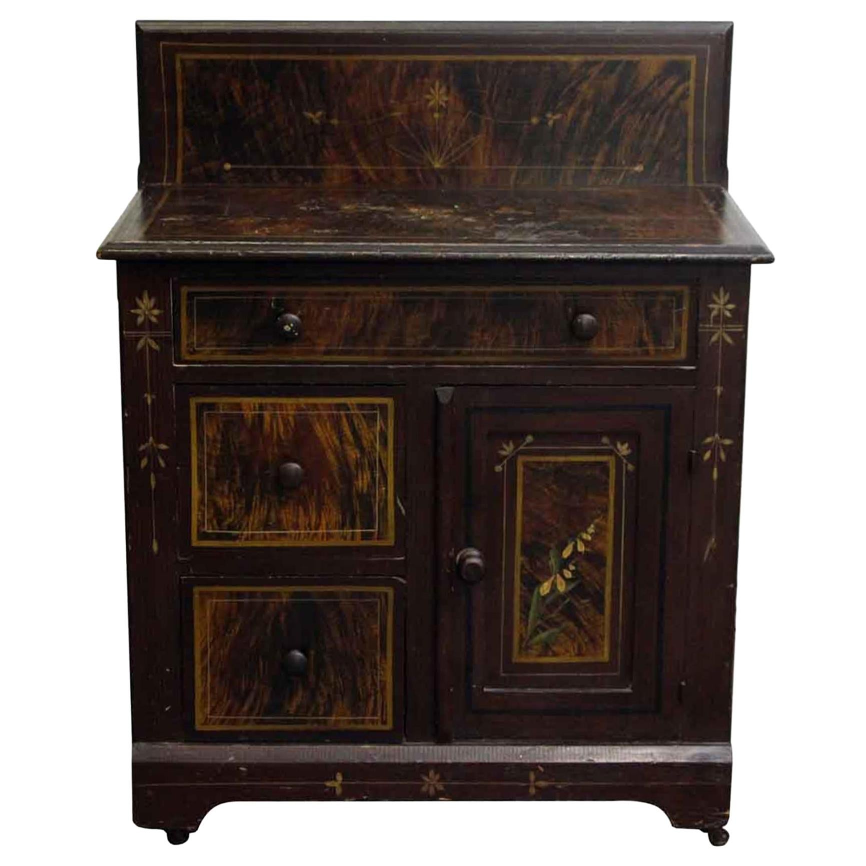 1880s Wooden Dark Tone Wash Stand with a Hand Painted Decorative Finish