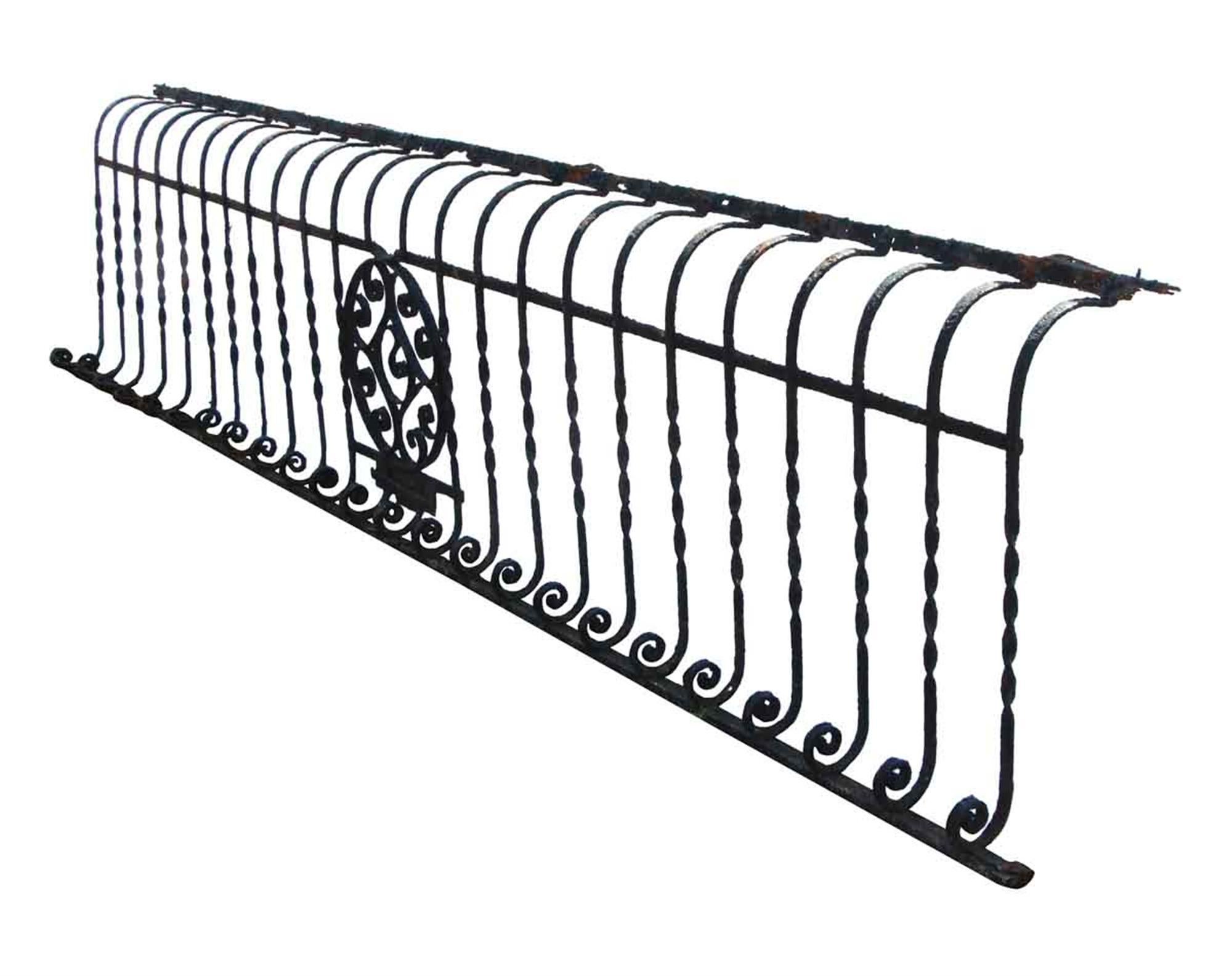 American 1880s Wrought Iron Bombay Balcony with Turns and Curls and a Central Medalion